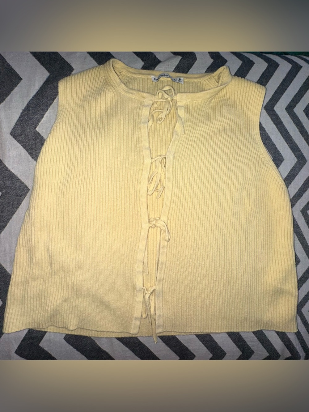 Tie-Front Ribbed Sleeveless Top - Yellow